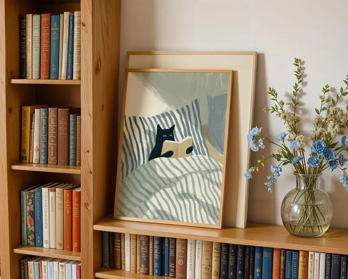 Black Cat Reading Canvas Print | Book Lover Wall Art Canvas Wall Print Peaceful Pleasures Health and Wellness