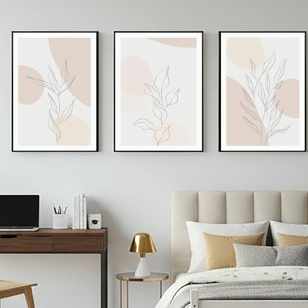 Abstract Boho Wall Art, Plant Leaf Line Art Canvas Painting | Modern Minimalist Poster for Living Room Bedroom Decor Peaceful Pleasures Health and Wellness