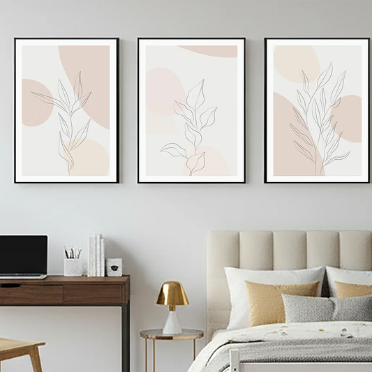 Abstract Boho Wall Art, Plant Leaf Line Art Canvas Painting | Modern Minimalist Poster for Living Room Bedroom Decor Peaceful Pleasures Health and Wellness