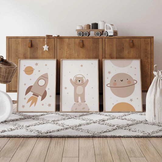 3-Piece Space & Bear Canvas Wall Art | Kids Room Décor Poster Canvas Wall Art Set Peaceful Pleasures Health and Wellness G4475-3pcs 21x30cm Metal Framed