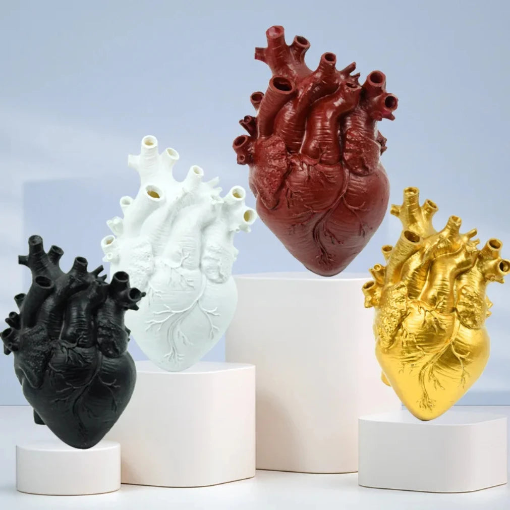 Black Anatomical Heart Vase | Resin Halloween Home Decor