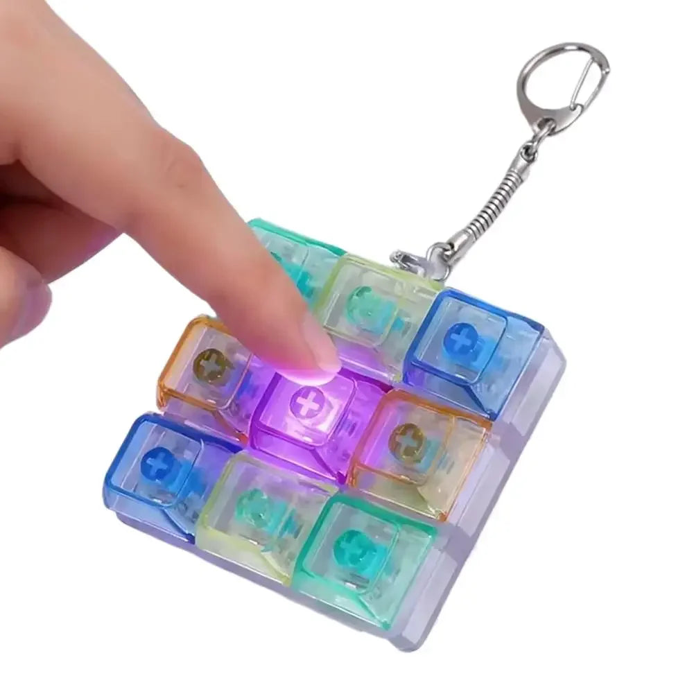 Transparent 9 Keys Mechanical Keyboard Keychain, LED Light Fidget Toy, Stress Relief Clicker Portable Keyring for Adults & Teens Peaceful Pleasures Health and Wellness with light