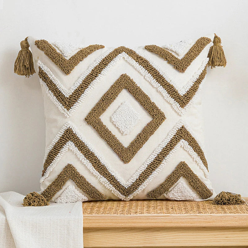 Battilo Luxury Pillow Cover with Tassels Soft Cotton Pillowcase Boho Decorative Throw Pillow for Living Room Sofa Cushion Cover Peaceful Pleasures Health and Wellness Coffee 2 45x45cm