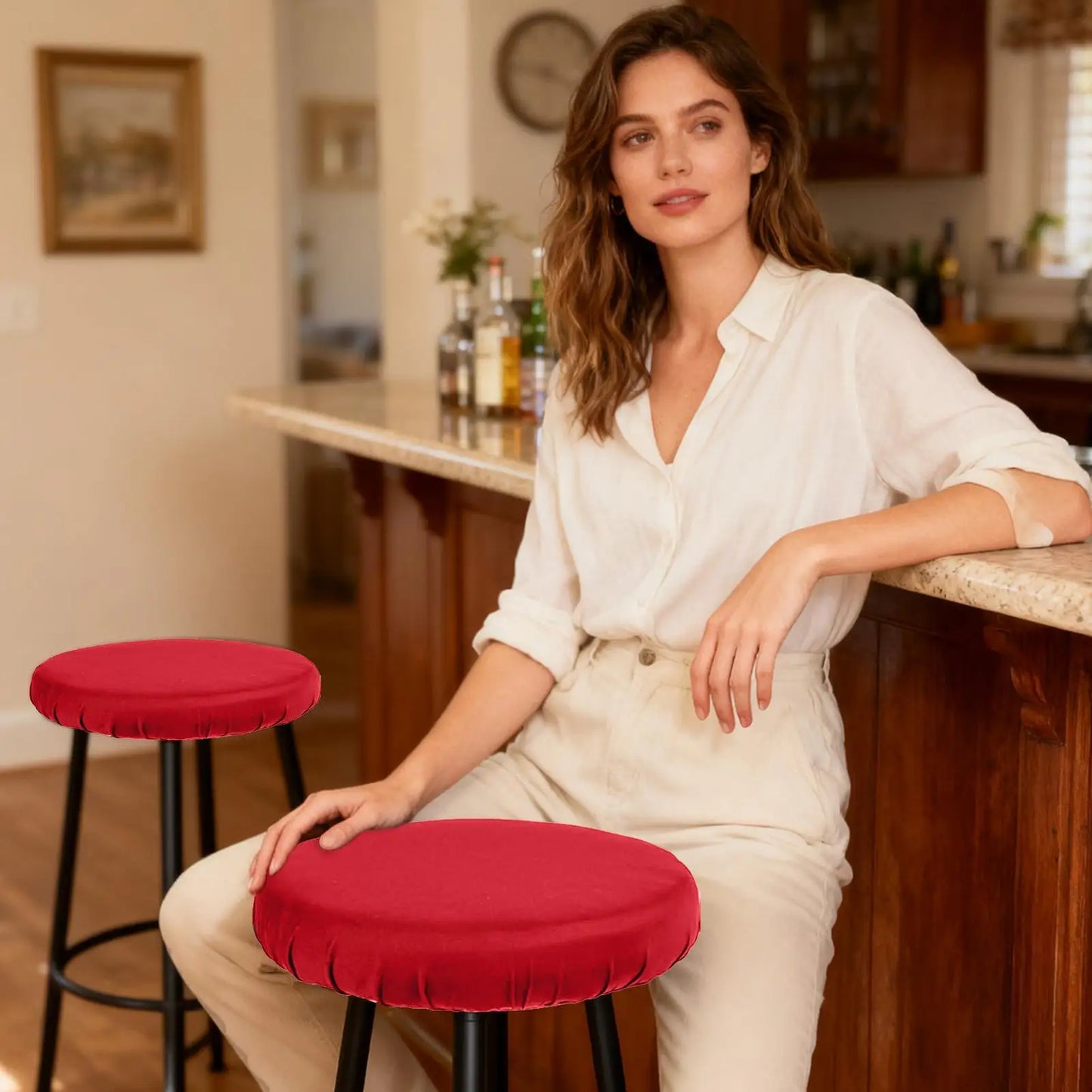 Round Bar Stool Covers Set of 3 | Elastic Washable Cushion Pads