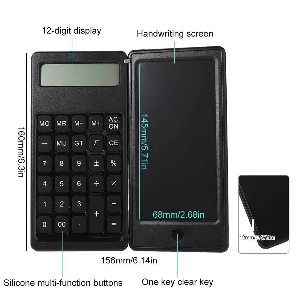 Foldable 12-Digit Scientific Calculator with LCD Notepad