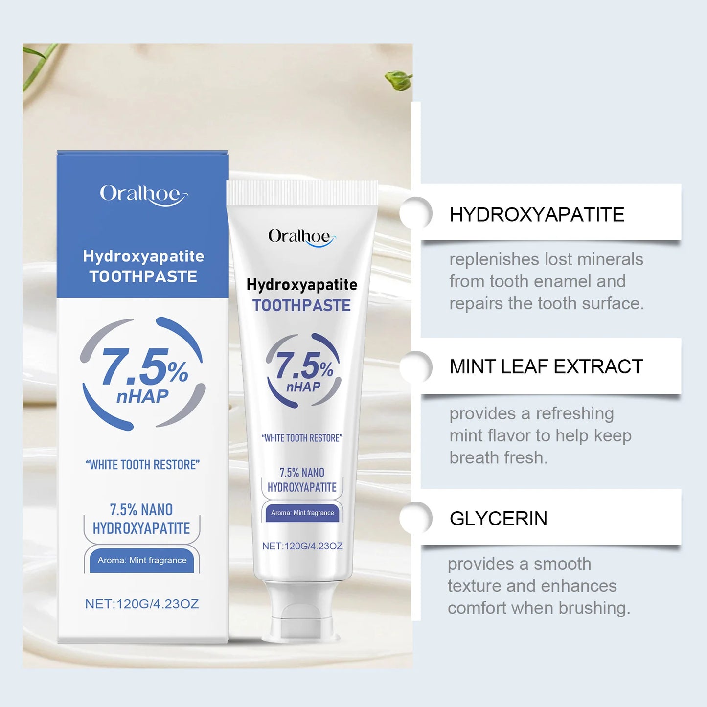 Oralhoe Mint Whitening Toothpaste – Brightens & Deep Cleans 120g