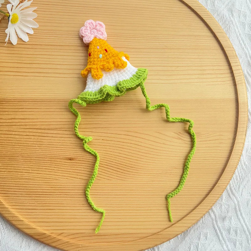 1pc Dog Birthday Hat Handmade Weaving Pet New Year Dress Up Cat Funny Character Hat Cute Peaceful Pleasures Health and Wellness Green edge Free size