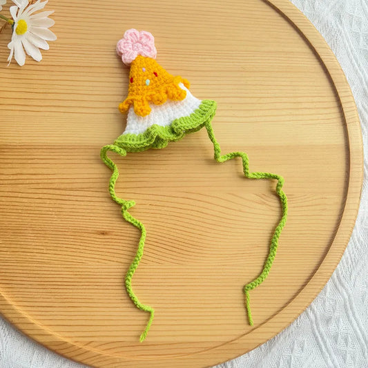 1pc Dog Birthday Hat Handmade Weaving Pet New Year Dress Up Cat Funny Character Hat Cute Peaceful Pleasures Health and Wellness Green edge Free size