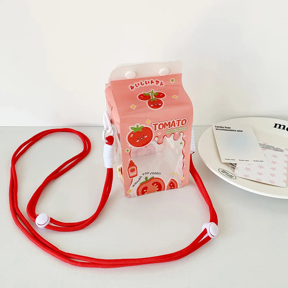 Transparent Strawberry Four-leaf Clover Cartoon Single-shoulder Bag Creative Cartoon Travel Sling Bag Badge Display Carrier Bags Peaceful Pleasures Health and Wellness Red