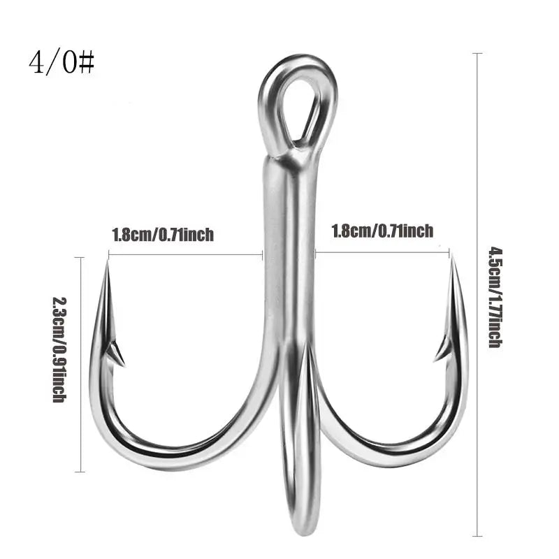 Triple Hook Fishing Hooks, 4x Strengthened Silver Color Rust-Resistant Triple Claw Hooks, Long Cast Lure Fishhooks, 10pcs Per Bo Peaceful Pleasures Health and Wellness 40