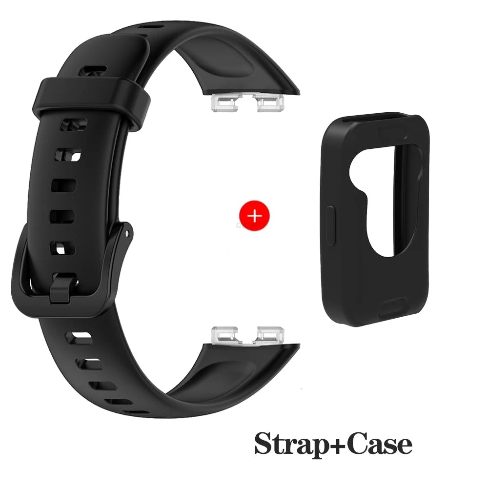 Silicone Strap & Case for Huawei Band 8, 9 & 10 – 19mm Peaceful Pleasures Health and Wellness Black Case Strap