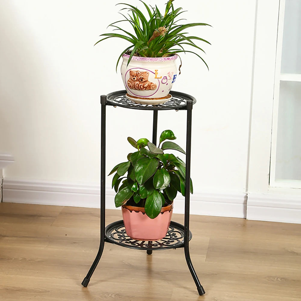 2-Tier Retro Metal Plant Stand | Black Indoor & Outdoor Rack
