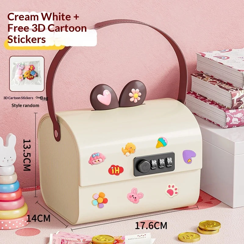 Large Capacity Combination Lock Money Bank Storage Box Cartoon Password Cash Coin Saver Organizer for Bedroom Desk Decor Gift Peaceful Pleasures Health and Wellness Yellow