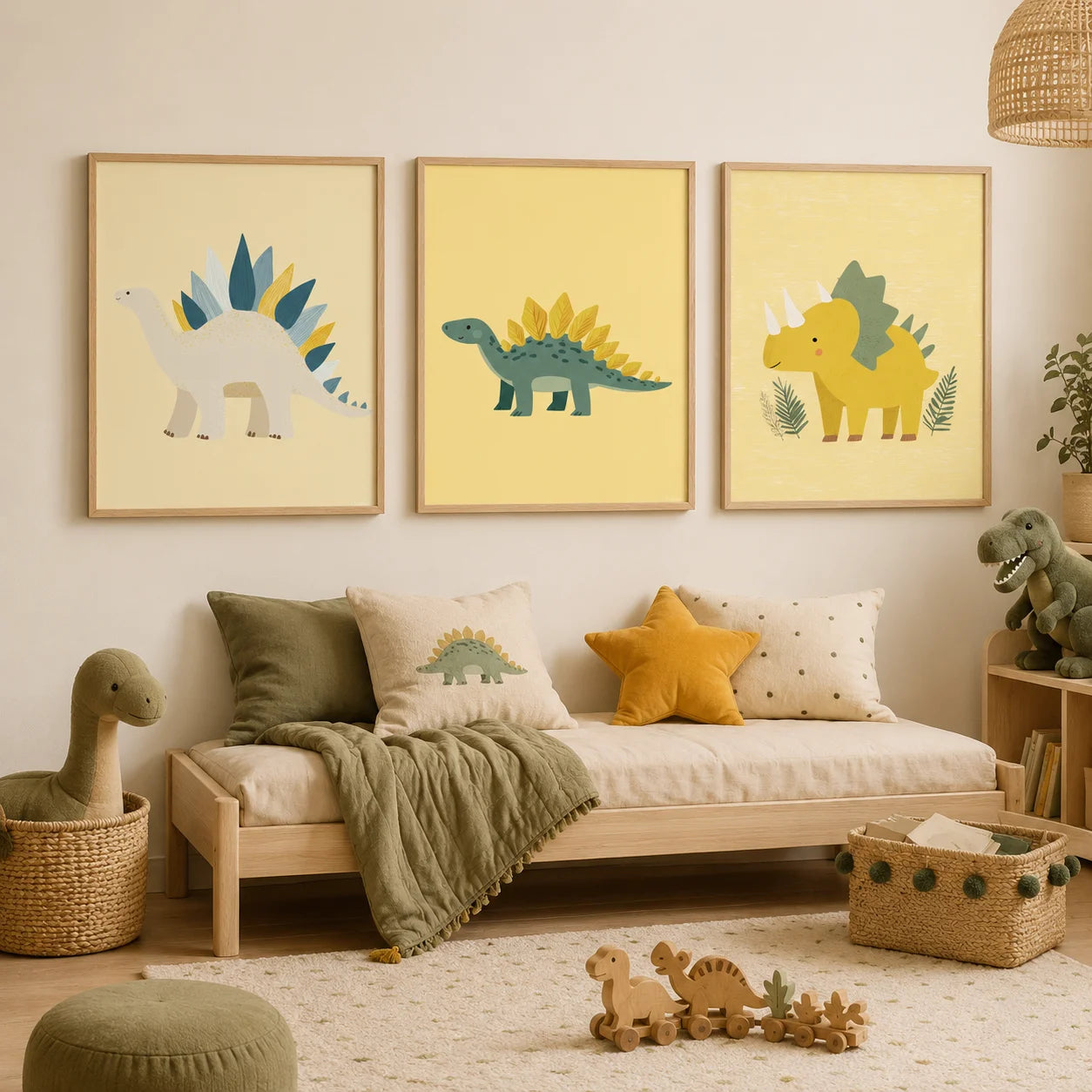 Cartoon Dinosaur Canvas Wall Art | Kids Nursery Poster Print Canvas Wall Art Peaceful Pleasures Health and Wellness