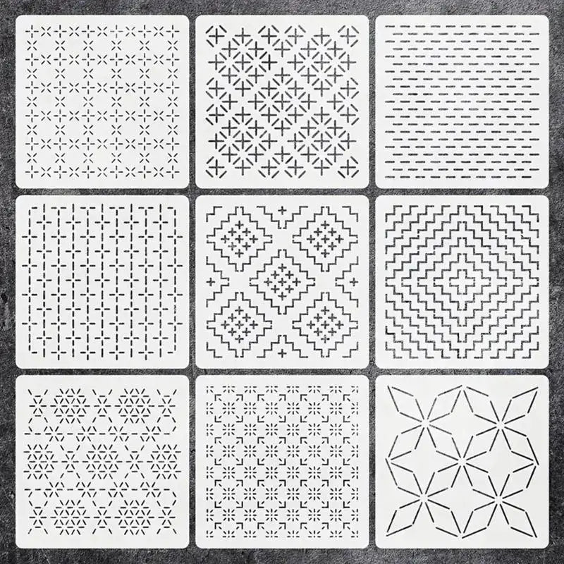 Sashiko Embroidery Stencils 9 or 32Pcs Geometric PET Templates