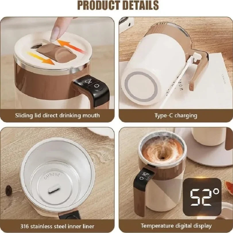 Self-Stirring Coffee Mug 400ml | Temperature Display & USB Charging