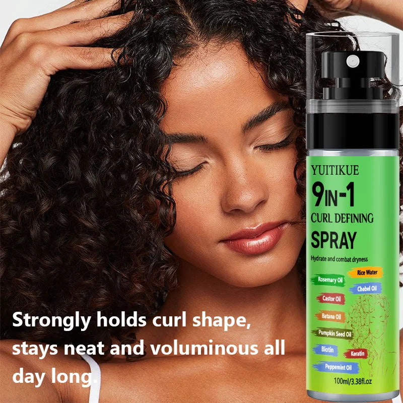 YUITIKUE 9-in-1 Curl Defining Spray Hydrating Hair Care Spray with Rosemary Oil Rice Water for All Hair Types 100ml Peaceful Pleasures Health and Wellness