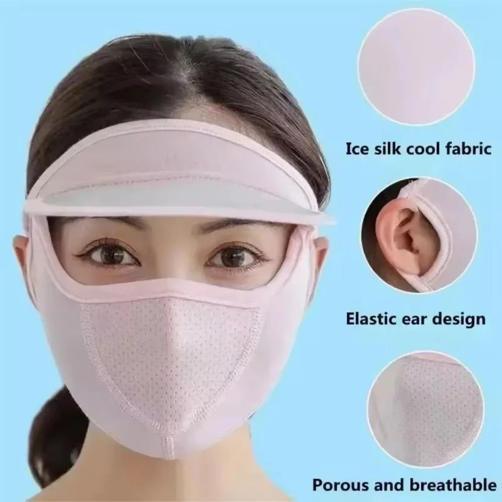 Ice Silk Mask for Outdoor Cycling UV Protection Breathable Face Cover with Brim Quick-drying Hanging Ear Headband Hat Mask Peaceful Pleasures Health and Wellness