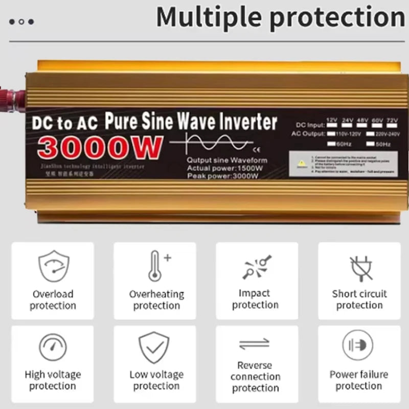 NEW Inverter 12v 220v Pure Sine Wave 1600W / 3000W Transformer Convert Multi-function Socket Converter Car inverter Peaceful Pleasures Health and Wellness