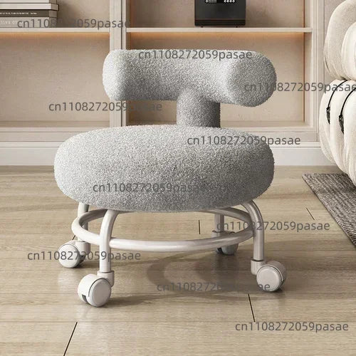 Lamb Wool Rolling Low Stool – 8 Colors, Carbon Steel Frame