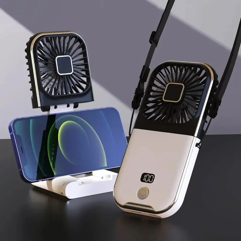 Foldable Neck Fan USB Rechargeable Power Bank & Digital Display
