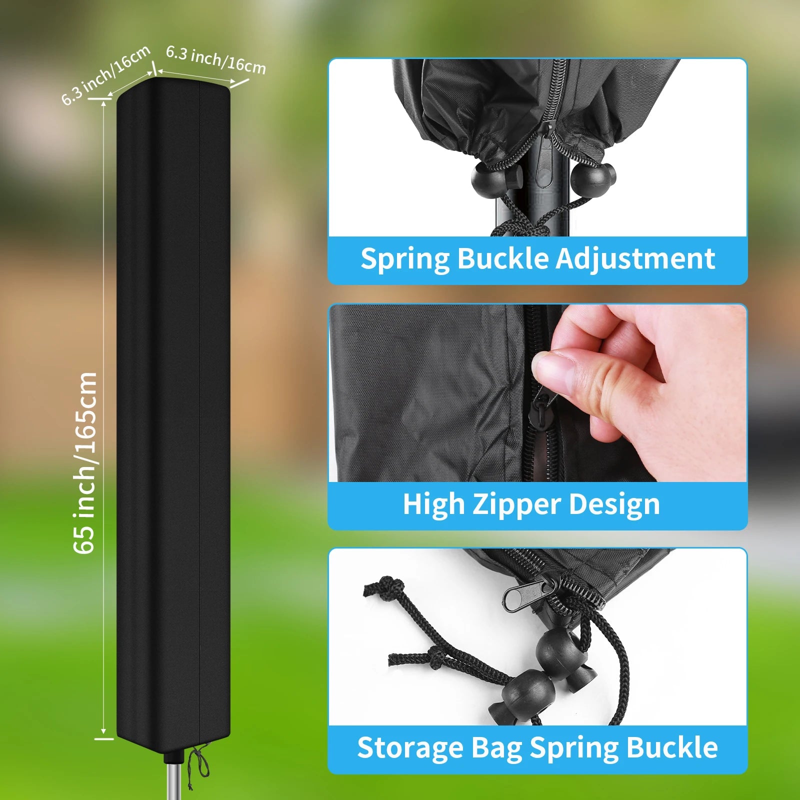 Rotary Outdoor Umbrella Clothes Drying Rack Cover Waterproof Weather Resistant Foldable Protection Cover Tear Resistant W Zipper Peaceful Pleasures Health and Wellness
