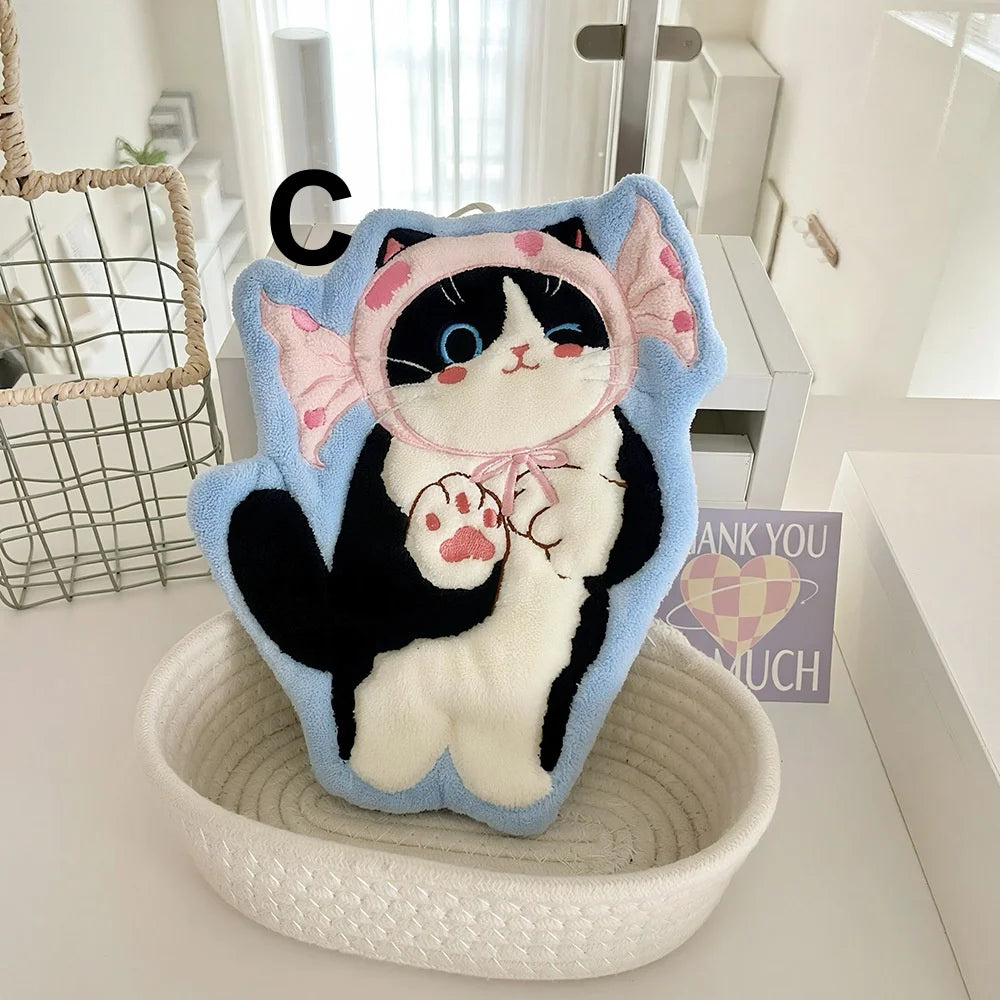 Cat Hand Towels, Bathroom Towels with Hanging Loop, Hand Towel Animals, Microfiber Coral Fleece Absorbent Hand Towel Peaceful Pleasures Health and Wellness C