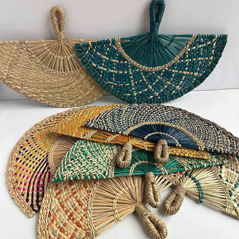 Handwoven Straw Fan – Semi-Circular Decorative Summer Fan