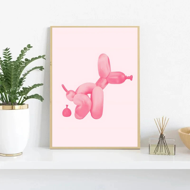 Pink Balloon Dog Canvas Wall Art | Preppy Teen Dorm Room Decor