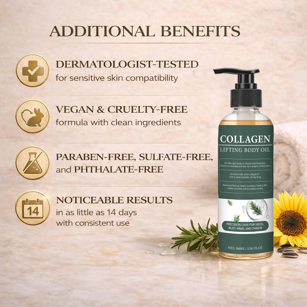 Collagen Lifting Body Oil with Vitamin C and Vitamin E, Hydrates & Nourishes Skin, Firms Skin，Enhances Natural Glow,100ml Peaceful Pleasures Health and Wellness