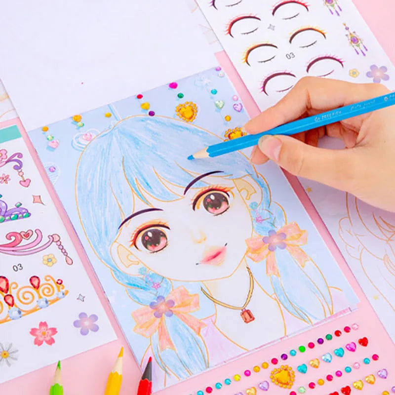 Makeup Sticker Book Kids Girls DIY Graffiti Filling Painting Picture
