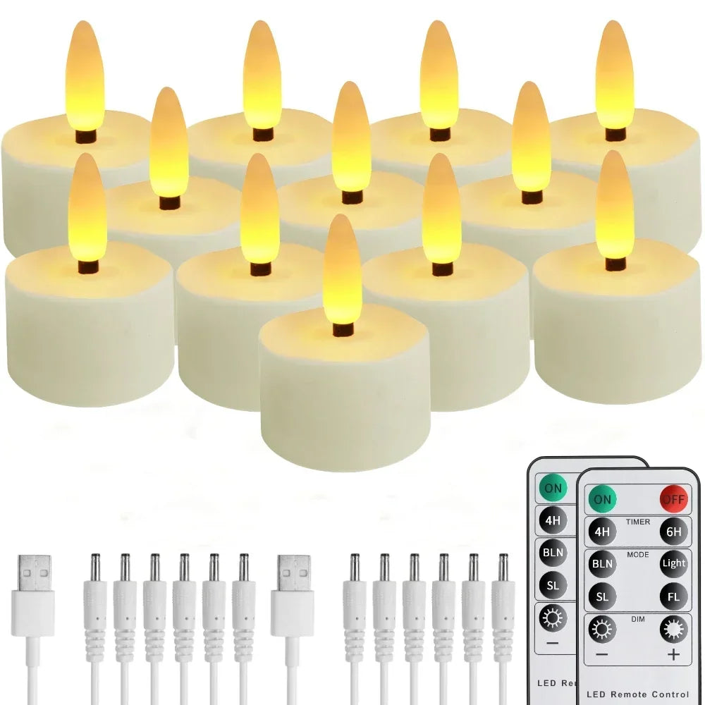 USB Rechargeable Tea Lights with Remote Timer LED Electric Flameless Flickering Candles for Home Table Party Bedroom Decoration Peaceful Pleasures Health and Wellness 12 Pcs