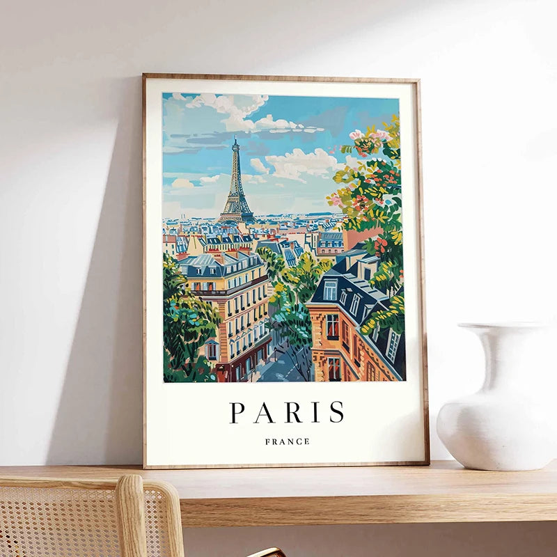 Paris Eiffel Tower Canvas Wall Art | France Travel Poster