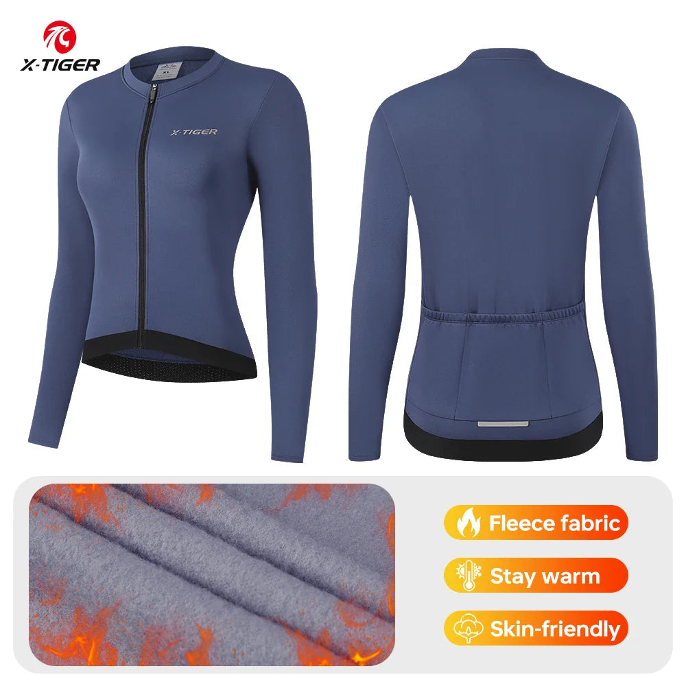 X-TIGER Women's Winter Cycling Jersey | Thermal Long Sleeve