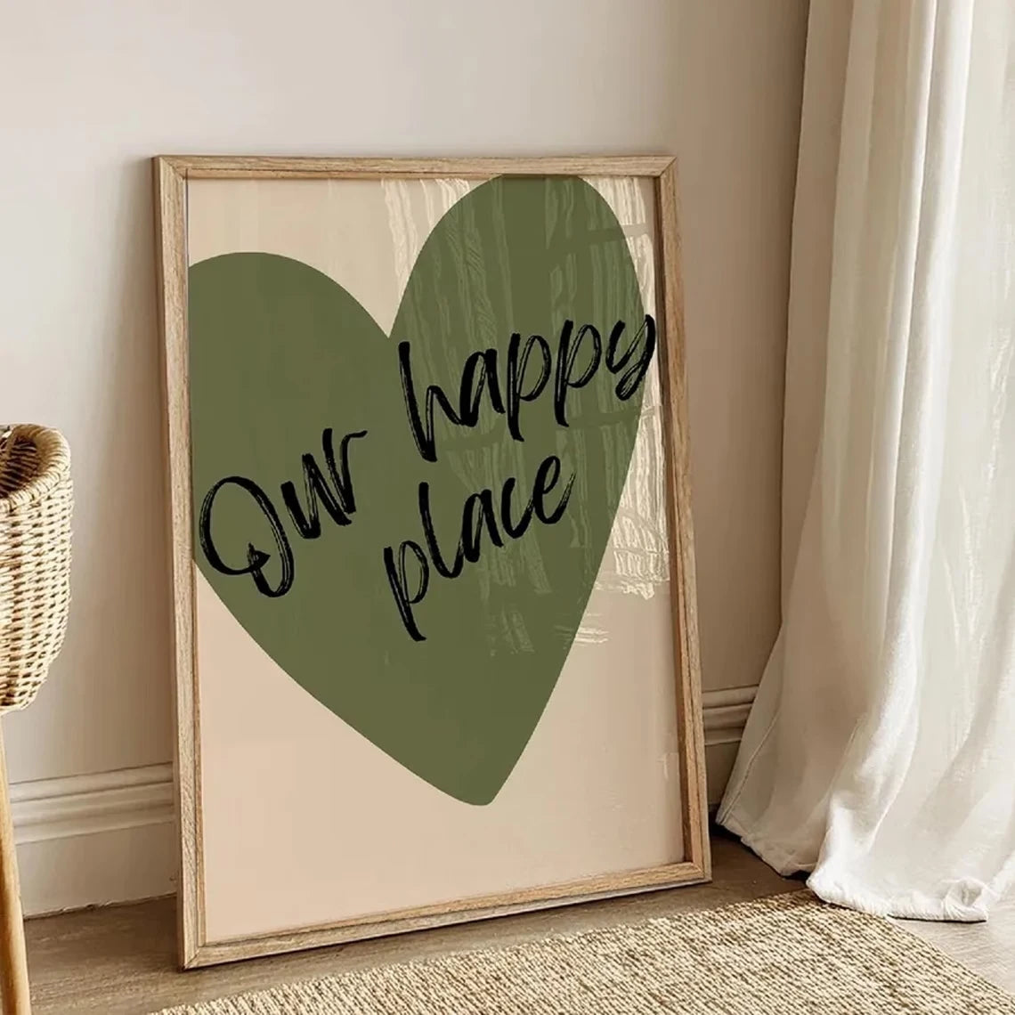 Modern,Retro Our Happy Place Is Green Quotes Wall Art Print Canvas Painting Poster Picture For Bedroom,Living Room Home Decor Peaceful Pleasures Health and Wellness