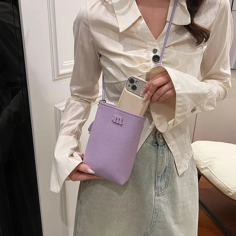Women's Mini PU Leather Crossbody Phone Bag with Ball Pendant