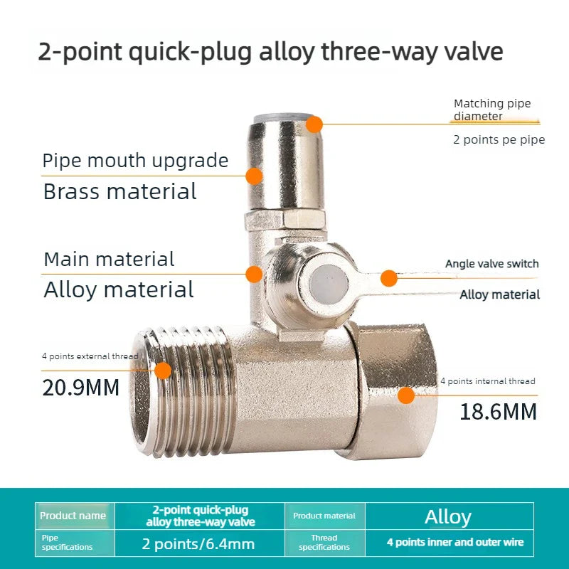 Brass Ball Valve Tee Connector for Water Purifier & PE Pipe
