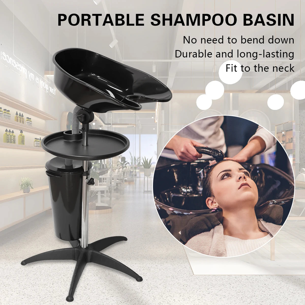 Portable Shampoo Bowl Height Adjustable Hairdresser Sink Mobile Hair Wash Basin Backwash Shampoo Basin Salon Barber Shop Tools Peaceful Pleasures Health and Wellness