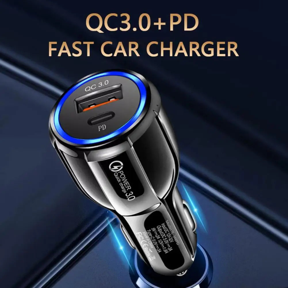 Dual Port Fast Car Charger QC 3.0 & PD 30W – 2 USB Ports