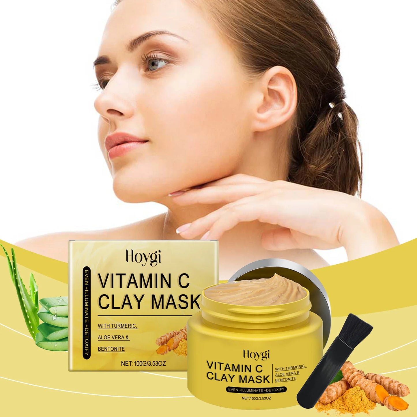 Turmeric Clay Mask Acne Removal Fade Dark Spot Melanin Shrink Pores Deep Cleansing Oil Control Moisturizing Vitamin C Mud Mask Peaceful Pleasures Health and Wellness