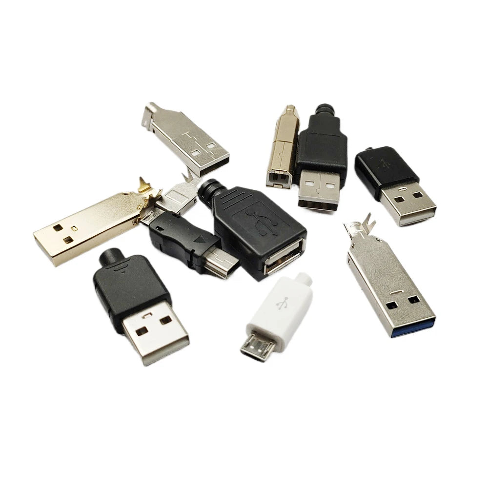 10Pcs USB Connectors Type B/Micro/Mini/USB2.0 Type A Male Female Assembly Adapter DIY Soldering Repair Data Charging Plug Socket Peaceful Pleasures Health and Wellness