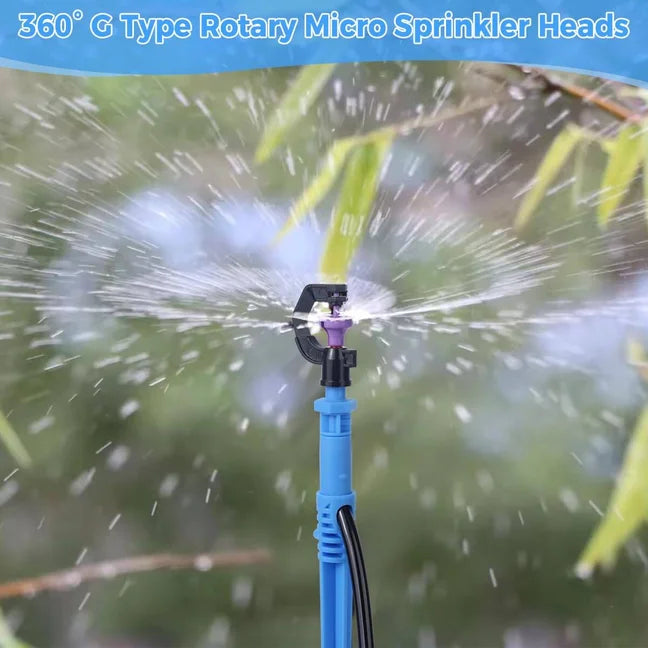 25m-8m Micro Drip Irrigation Kit Thread - Automatic Watering System with 4/6 Split to 8/12 Connector Rotary Scattering Nozzle Peaceful Pleasures Health and Wellness