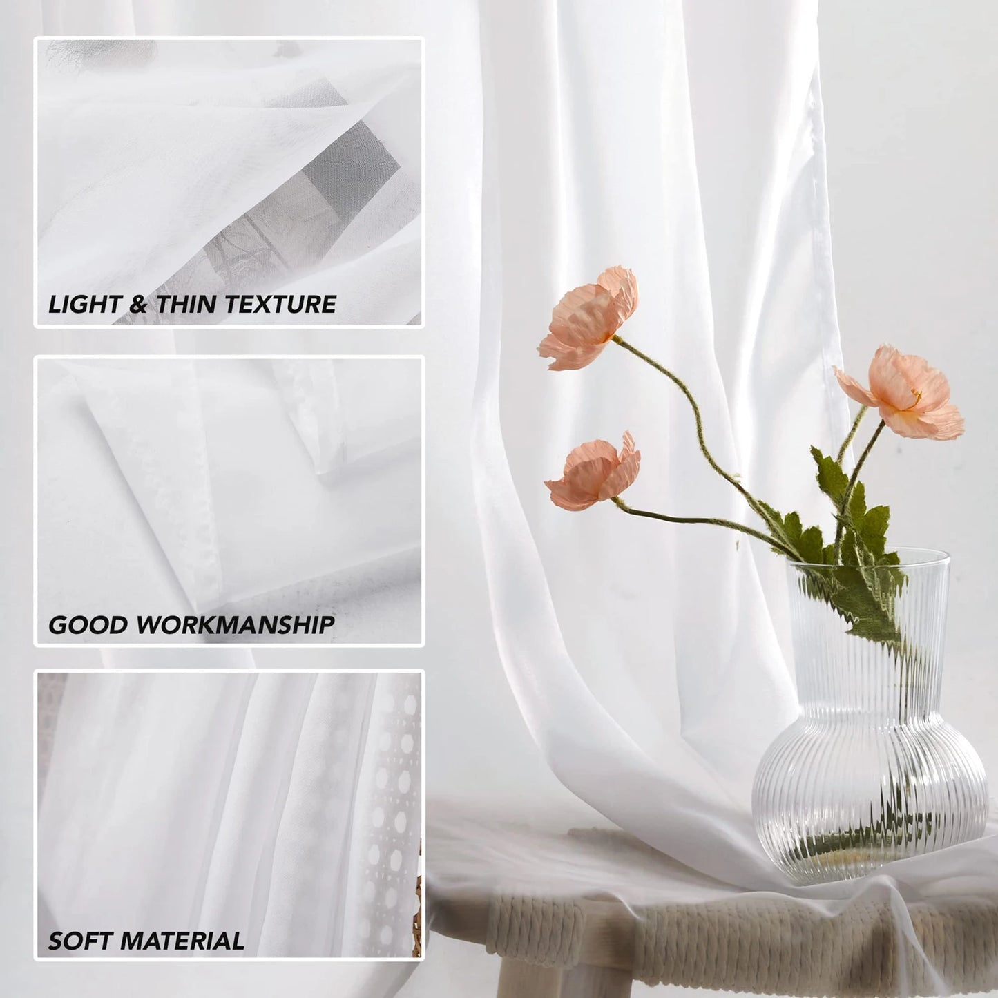 White Sheer Curtains Transparent Tulle Curtain Luxury Chiffon Window Curtains For Bedroom Villa Opaque Drapes Living Room Decor Peaceful Pleasures Health and Wellness