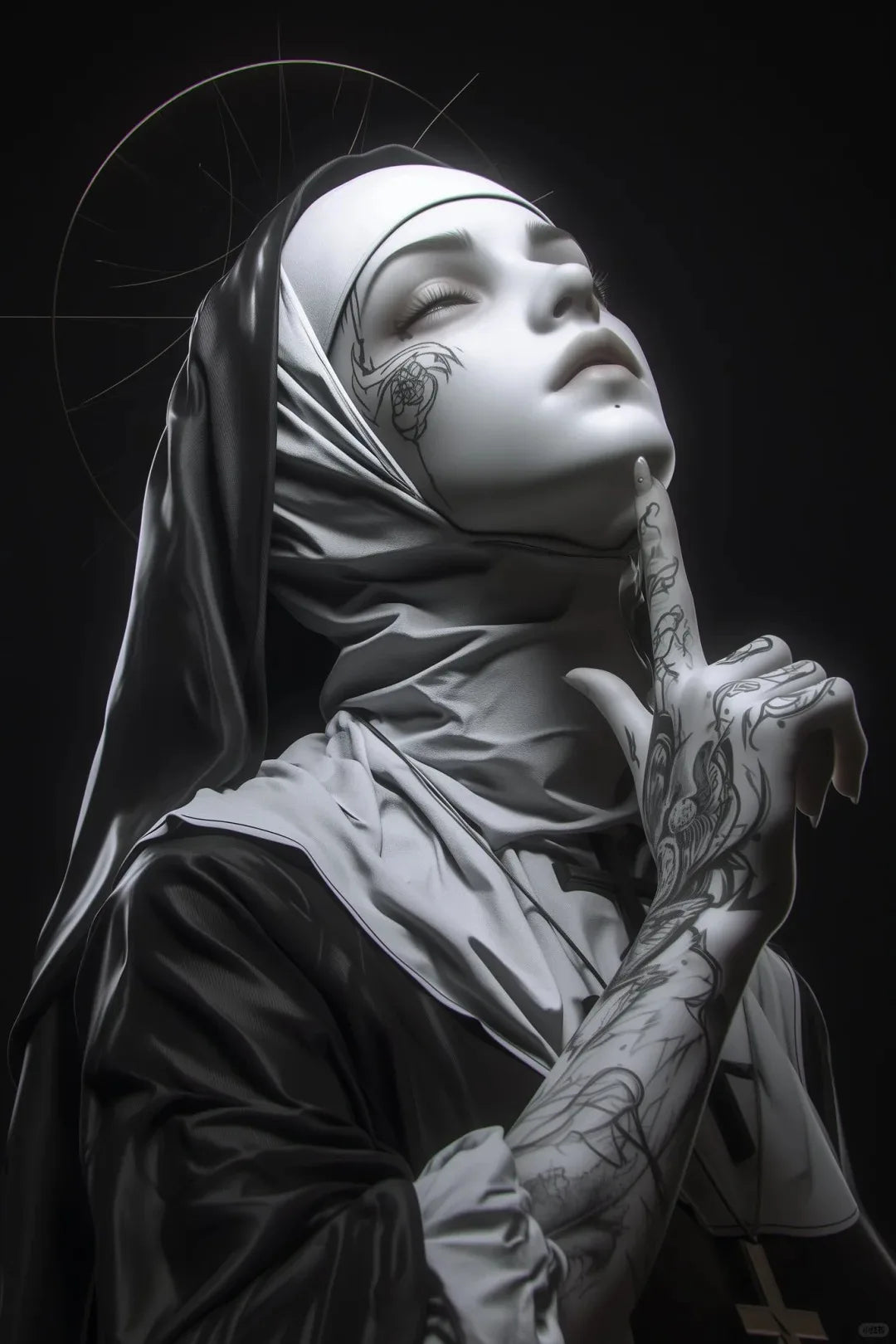 Smoking Nun Canvas Print Sexy Tattoo Machine Gun Nun Christian Wall Art Home Decor Peaceful Pleasures Health and Wellness 6 20x30cm Unframed