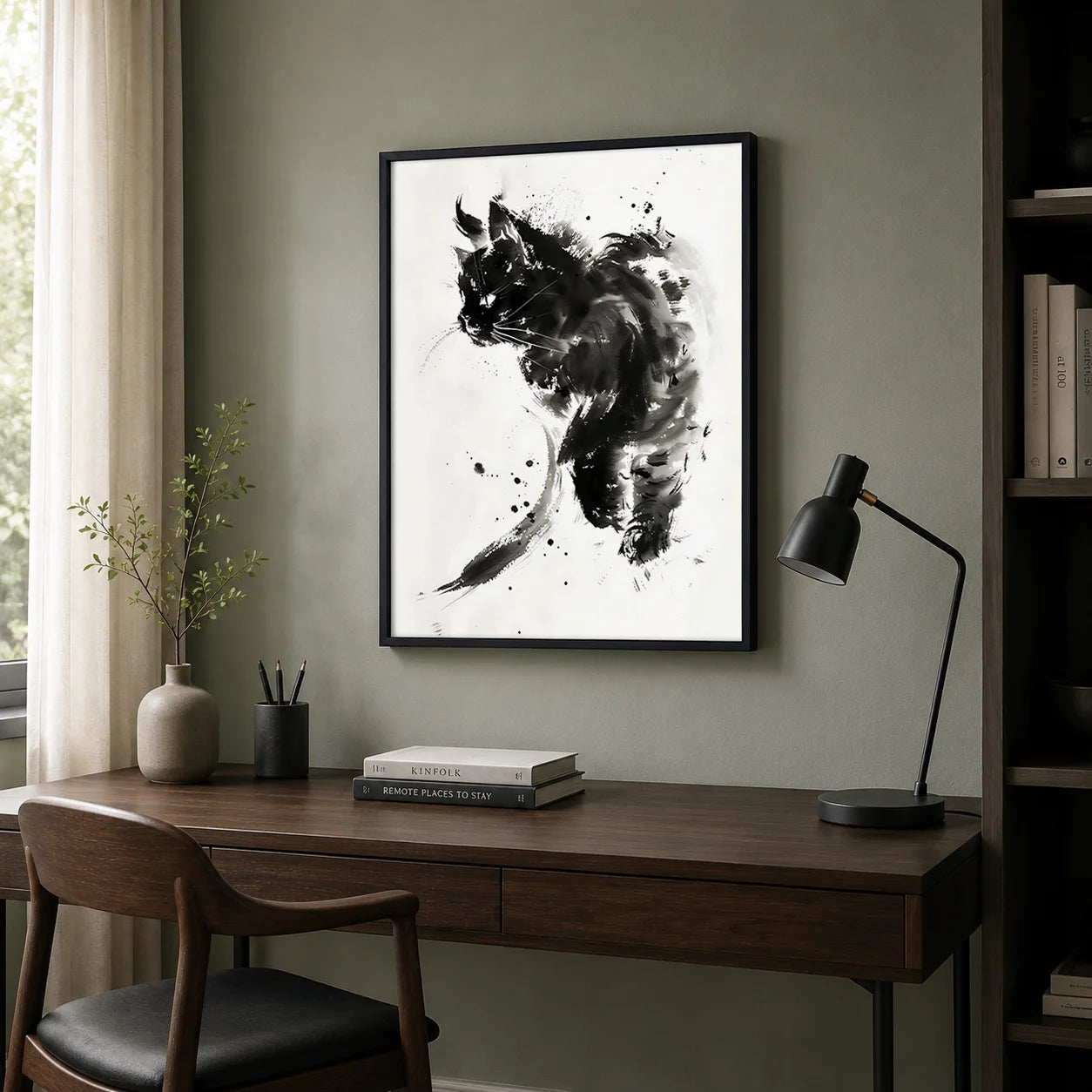 Ink Wash Cat Canvas Print | Minimalist Black White Wall Art Canvas Wall Art Print Peaceful Pleasures Health and Wellness