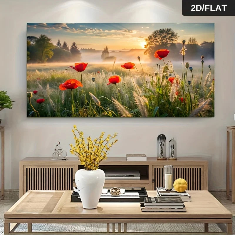 QIPINGART Frameless Floral Canvas Wall Art – Modern Landscape Canvas Wall Art Peaceful Pleasures Health and Wellness