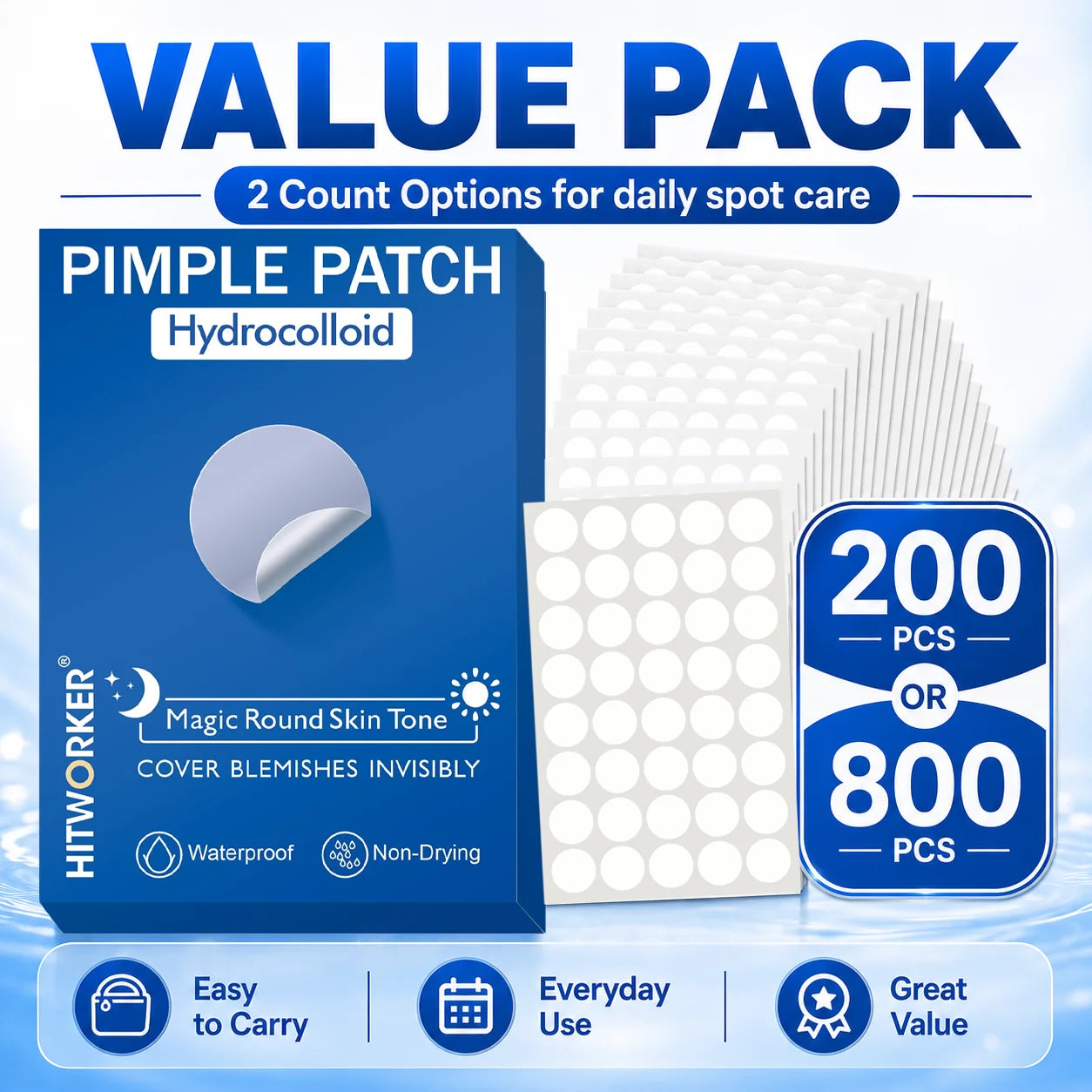 Hydrocolloid Pimple Patches – Invisible Acne Spot Stickers 200/800