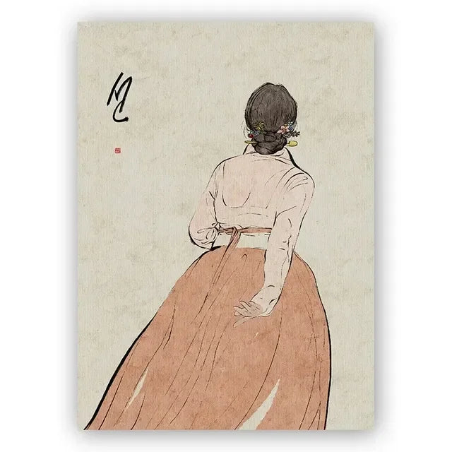 Korean Hanbok Traditional Canvas Wall Art | Vintage Asian Poster