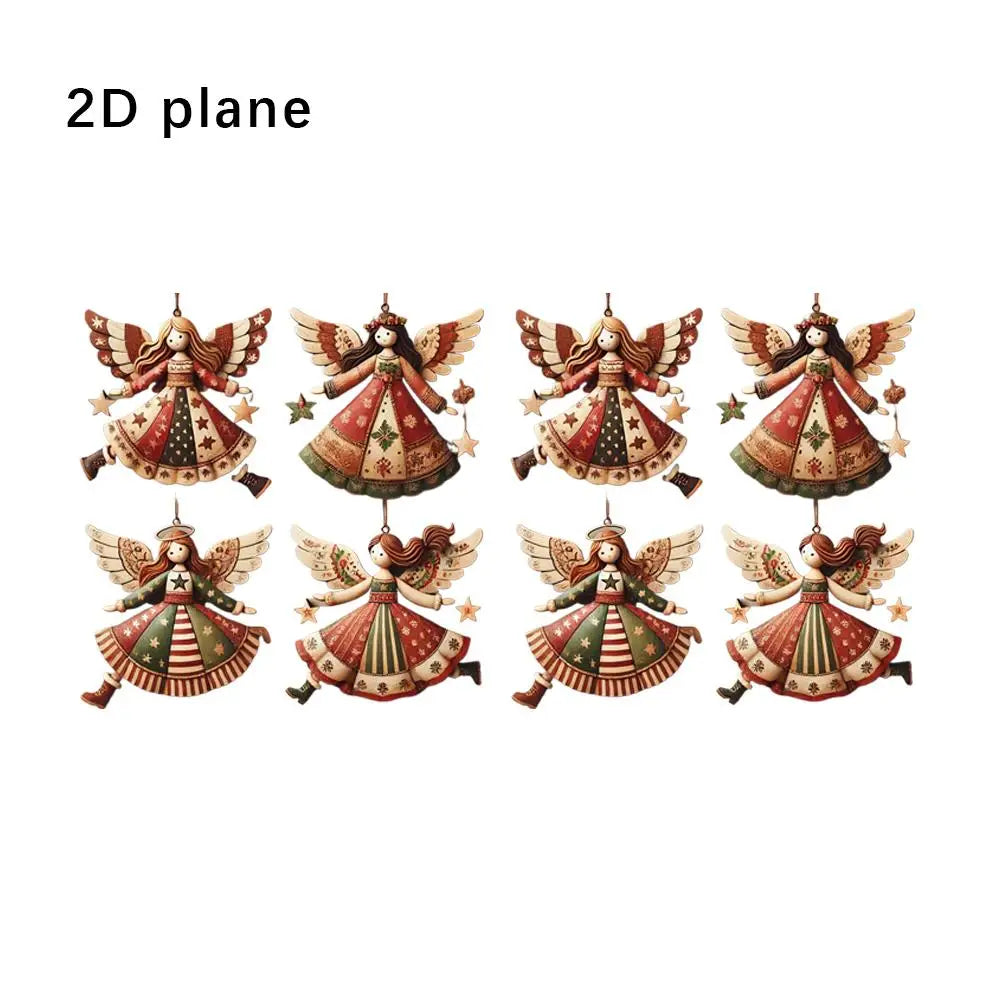 8PCS Christmas Wooden Flat Creative Retro Angel Doll Pendant Christmas Tree Pendant Supplies Colorful Versatile Decoration Peaceful Pleasures Health and Wellness Red