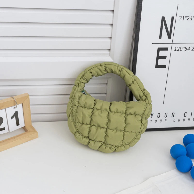 Mini Quilted Puffer Tote Bag | Circle Phone Purse & Key Pouch